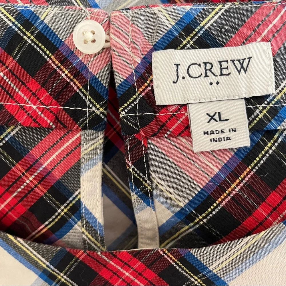 J. Crew Stewart Plaid Tartan Top Blouse Shirt XL Short Puff Sleeve BV626 Office